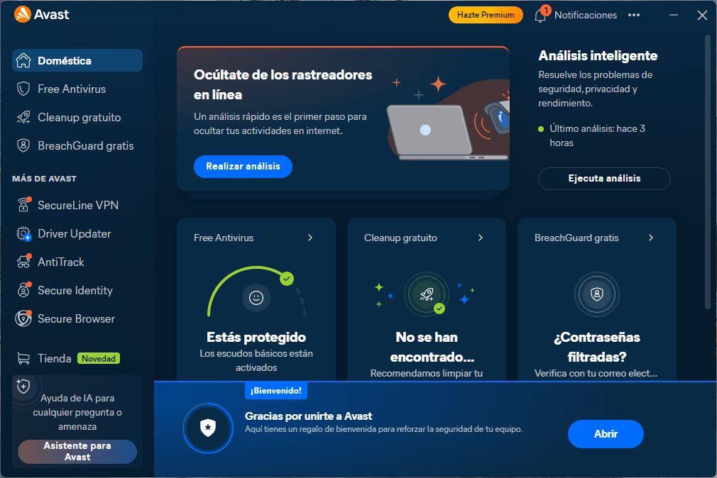 Captura de pantalla de Avast One | Panel principal